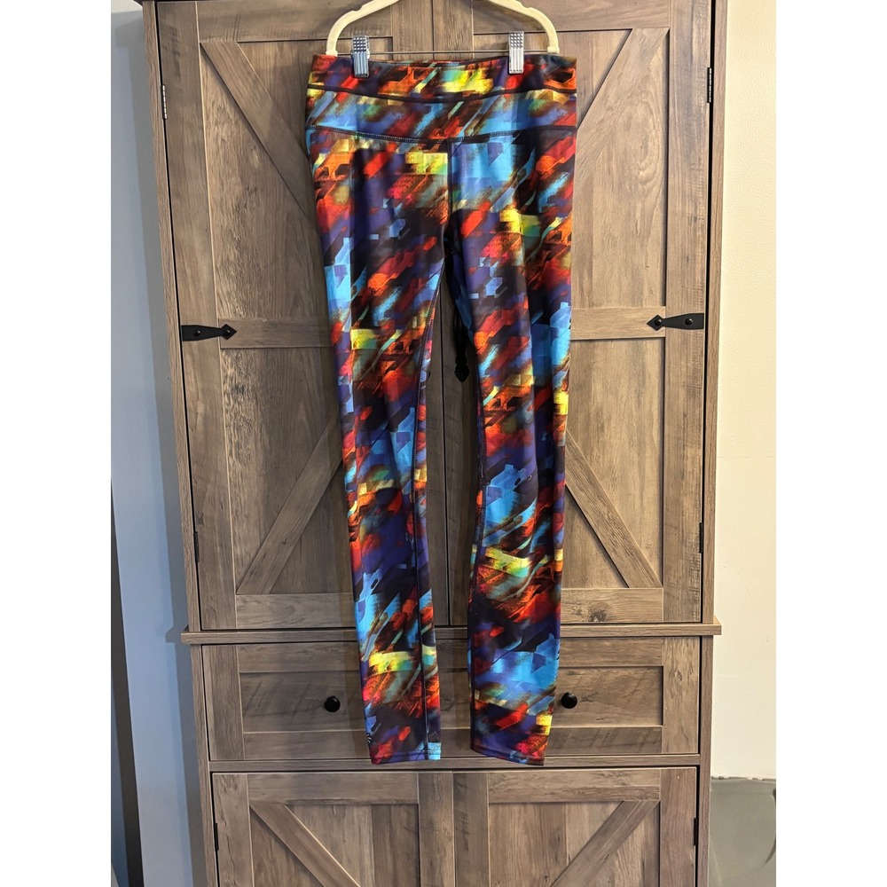 Athleta Womens Small Abstract Brushstroke Print Active Leggings Zipper Pocket